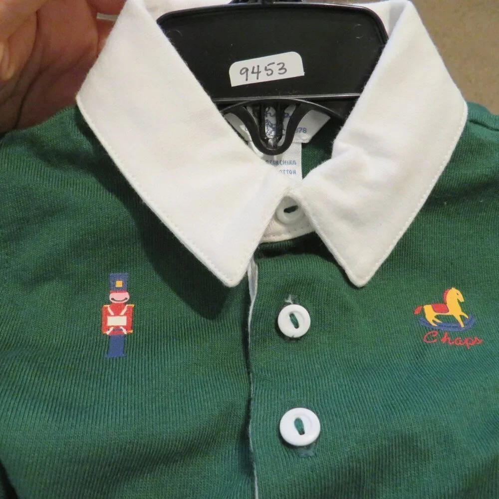 Baby Hunter Green & White bodysuit with formal collar 100% cotton Chaps
